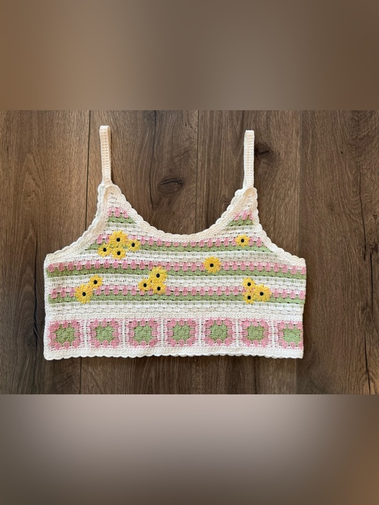 Good Luck Gem Tops - Good Luck Gem Crochet Floral Tank Top size M Boho Cottagecore Granny Square